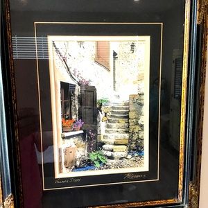 M Roberts “Village Steps” beautifully framed hand painted lithograph